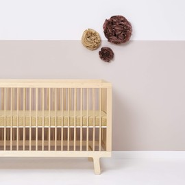 The Little Green Sheep Cot Fitted Sheet, Organic Linen & Cotton Blend Sheet fits Cots & Cot Beds 60x120cm – 70x140cm, Honey with Rice Print