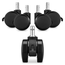 kwmobile 5 x Hard Floor Castors with Brake 11/22 mm - Also for Soft Floor - 360° Office Chair Castors Replacement Castors - Replacement Office Chair Castors Set in Black