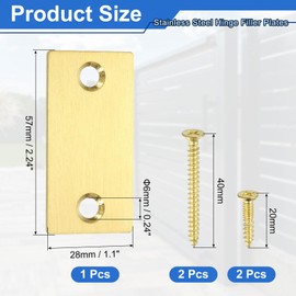 sourcing map Door Edge Hole Filler Plate, 2.24" x 1.1" Door Hole Cover Plate Stainless Steel Deadbolt Cover Plate with 40/20mm Screws for Fixing Wooden Furniture Corner, Gold