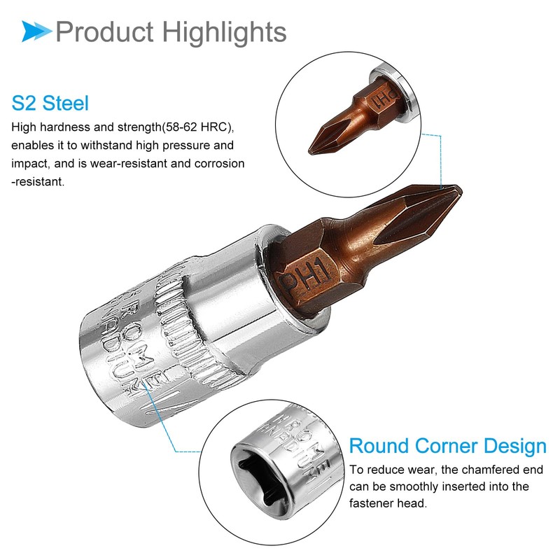 CoCud PH1 Phillips Impact Bit Socket 1/4" Drive S2 Steel