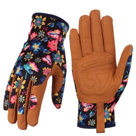 Leather Gardening Gloves for Women - Working Gloves for Weeding, Digging, Planting, Raking and Pruning (Shuicaizong)