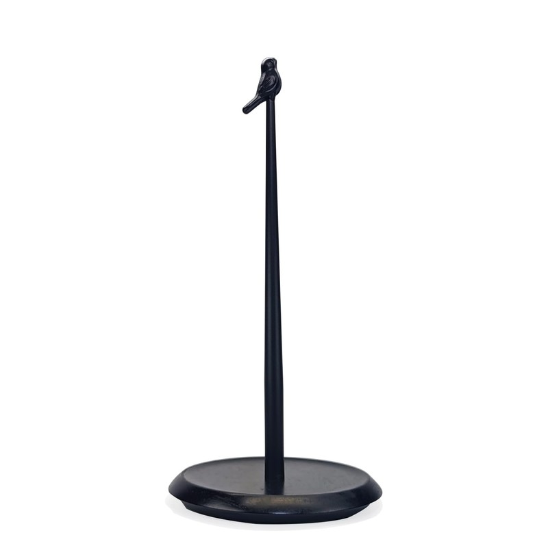 Black Paper Towel Holder Stand for Countertop with Solid Wood