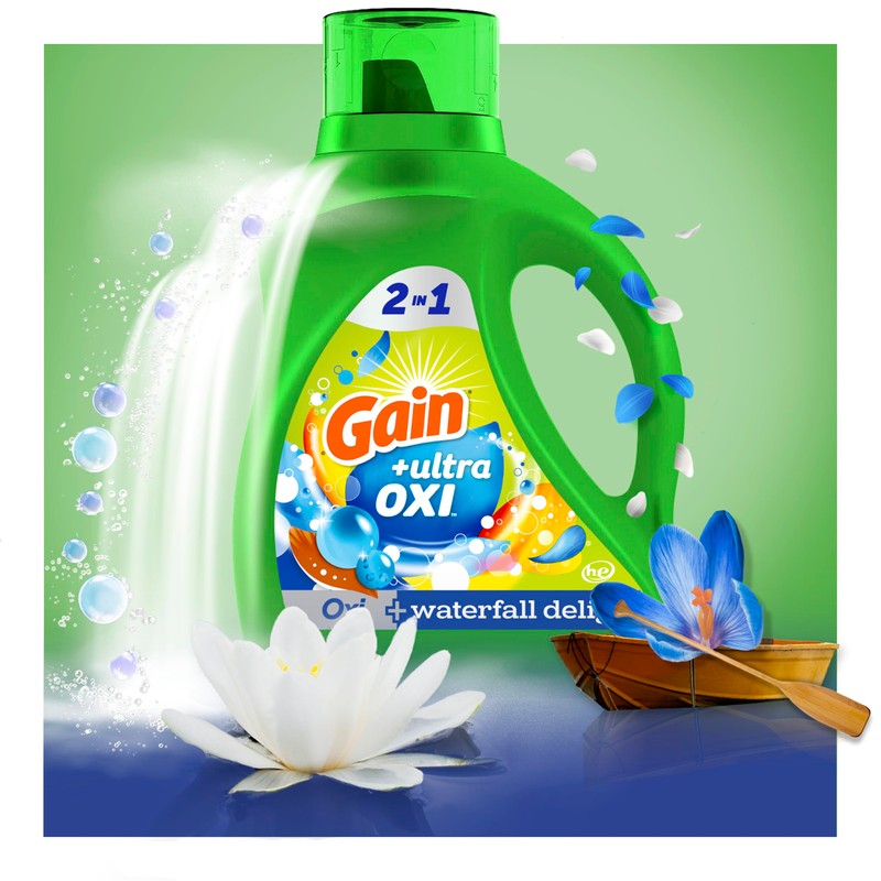 Gain Ultra Oxi Liquid Laundry Detergent, Waterfall Delight Scent, 194