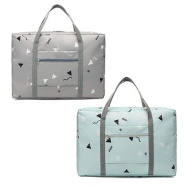 Foldable Travel Bag, Waterproof Cabin Luggage Bag, Lightweight Travel Bag for Sports Gym Holidays, 2 Pieces, Grey-green