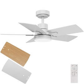 Regair Small Ceiling Fan With Light 32 Inch, Remote Control DC Motors, 3CCT 3000K-4000K-6500K Dimmable Timer Noiseless, Modern White Compact Ceiling Fan for Indoor & Outdoor
