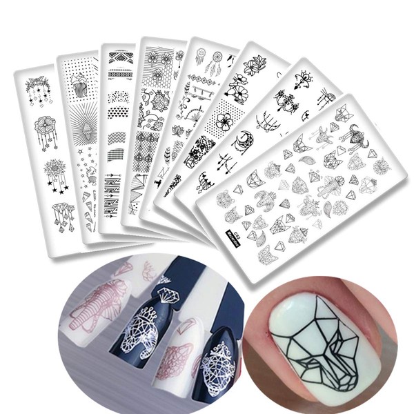 8 Elephant Diamond Nail Stamp Plate Cartoon Animal Geometric Symbol