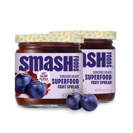 Smash Foods Grape Jam | Low-Calorie, No Sugar Added Keto Jam with Upcycled Fruit & Chia Seeds | Vegan, Paleo Superfood Fruit Spread (2 Jars)
