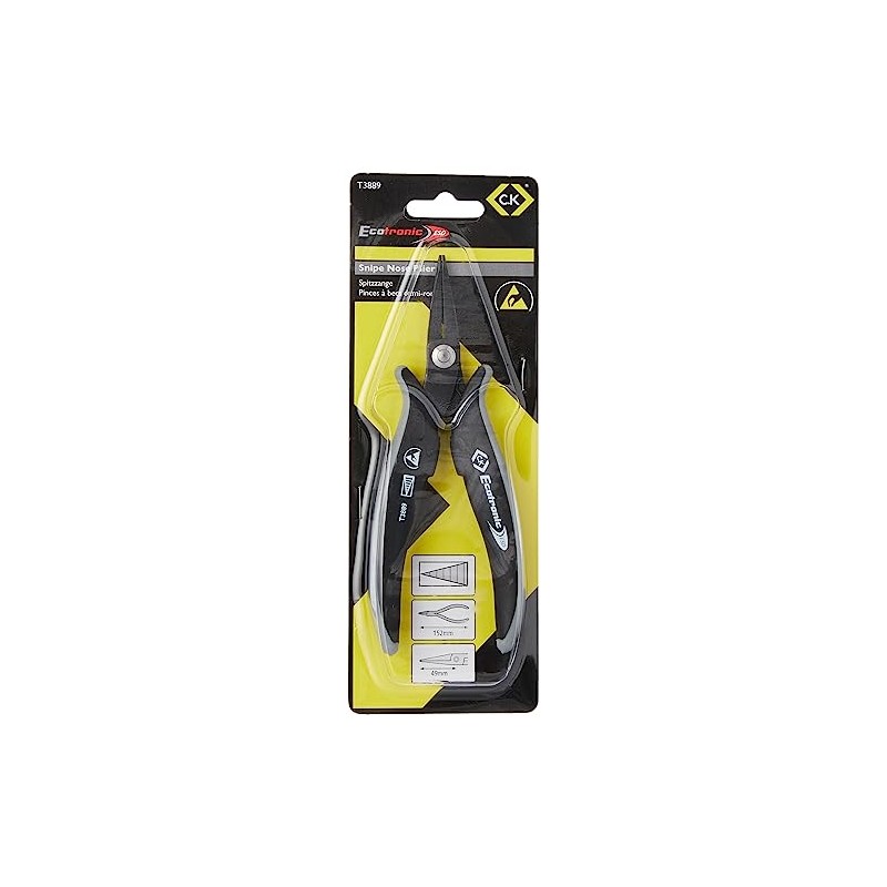 C.K T3889 Ecotronic ESD Long Snipe Nose Pliers, Black