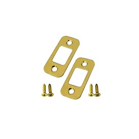 QCAA Solid Brass Deadbolt Strike Plate, Door Backplate, Round Corner, 1" x2-1/4", Polish Brass, 2 Pack, Made in Taiwan