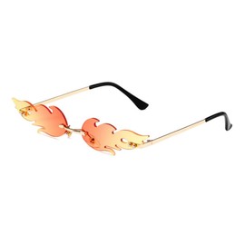 RUNHUIS Fashion Fire Flame Sunglasses Women Men Retro Rimless Fire-Shape Wave Glasses Vintage Eyewear for Party (Red-yellow)
