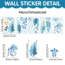 HOTIYOK Whale Wall Sticker, Sea Fish, Turtle, Deep Sea Fish, Wall Sticker, Jellyfish, Saltwater Fish, Seaweed, Coral, Wallpaper, Stylish, Sea Animals, Seaweed, Children's Room, Swimming Pool, Mother
