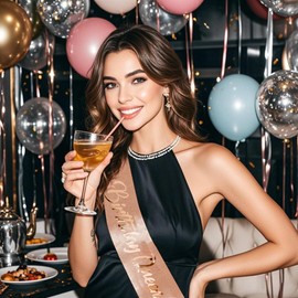 COCIDE Birthday Queen Sash for Women Birthday Decorations for Girls Happy Birthday Party Hair Accessories for Favors Glitter Sashes for Women Rose Gold 67"