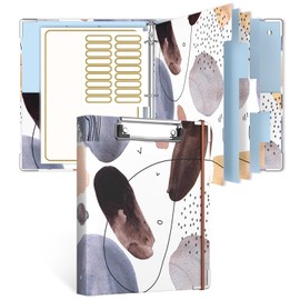 Rouidr Mini 3 Ring Binder with Clipboard, 1 inch Round 8.5 x 5.5 in Cute Binders Organizer with 5 Dividers Tabs & Clear Sleeves, School Supplies, Office Supplies, Minimalist Art