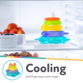 Nuby IcyBite Stacking Rings – Soothing Teether | Multiple Teething Surfaces | Refrigerator Safe | Suitable from 6 Months Plus