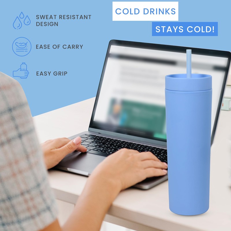 Ezhydrate SKINNY TUMBLERS 4 Pack - Matte Pastel Colored Acrylic