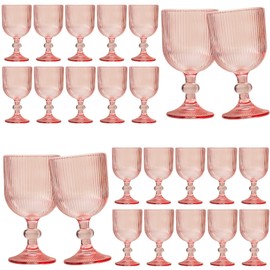 24 Pcs Pink Vintage Wine Glasses, 11 Ounces Colored Glass Water Goblets, Unique Embossed Pattern High Clear Stemmed Glassware Wedding Party Bar Glass Drinking Cups Fancy Glasses Set Hand Wash Only