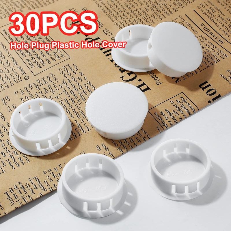 Moicstiy 30Pcs 1-1/4 inch (32mm) White Hole Plugs, Plastic Round