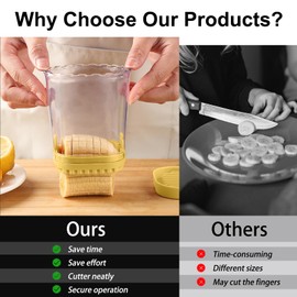 New Fruit Slicer Cup - Strawberry Cutter Fruit and Vegetable Speed Slicer with Push Plate - Stainless Steel Cup Slicer Egg Slicer Fruit Slicer Banana Strawberry Slicer Cup (Yellow)