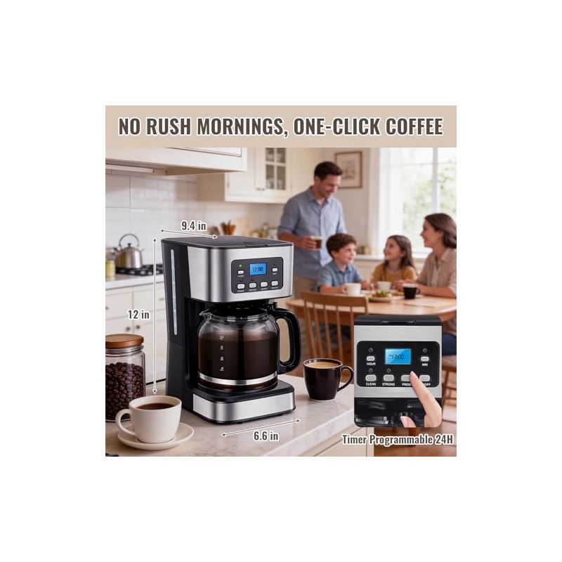 12-Cup PROGRAMMABLE Coffee Maker, REGULAR & STRONG Brew Drip Machine