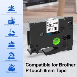 Hanseo Compatible with Brother Label Printer Tape 9mm TZe-221 P Touch Tape 9mm Black on White TZ Tape 9mm 0.35'' Laminated Replacement for PTouch 1000 PT-H110 PT-D210VP PT-H100LB, 5 Packs