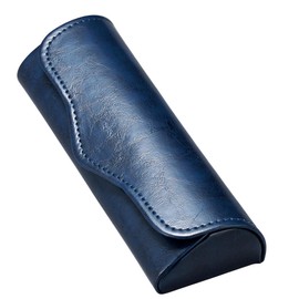 2077-01 Glasses Case, Men's, Women's, Glossy, Oil Leather, Leather, Fashionable, Stitching, Semi-Hard Case, Navy