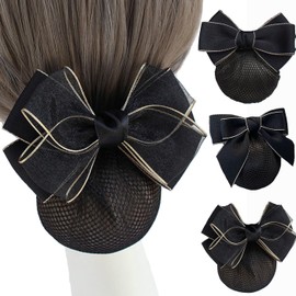 Set of 3 Chignon Net Barrette with Net, BetterJonny Bun Net Ribbon, Large Hair Net, Hair Net Ribbon, Women's Hair Accessories, Hair Clip, Black