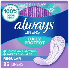 Always Panty Liners for Women Daily Protect Liners, Regular Length,96 Count