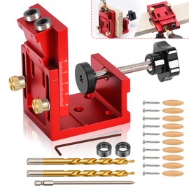 Pocket Hole Jig Tool Kit, 3-in-1 Metal Hole Jig Kit for Woodworking, Removable Pocket Dowel Holes Jig with Depth Setting Collar for 15° Angled, Portable Pocket Holes Screw Clamp System