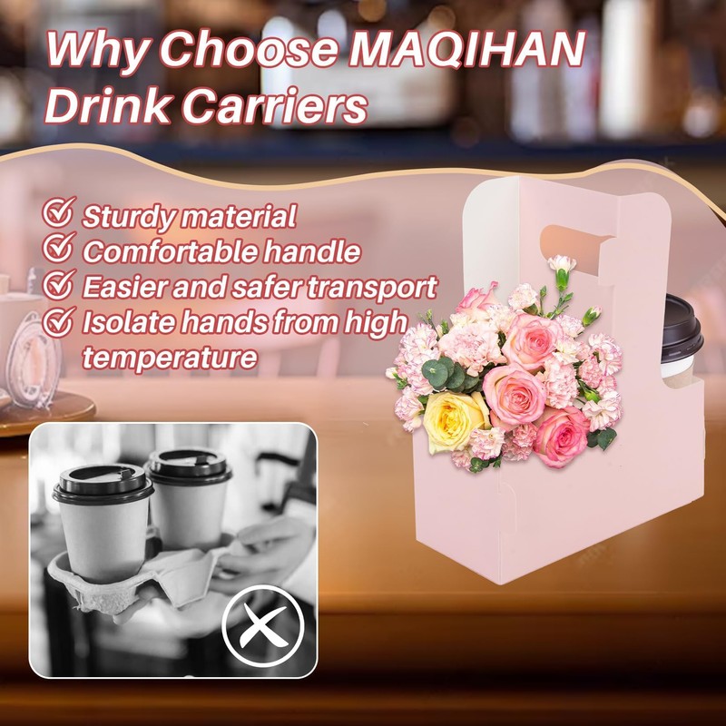 MAQIHAN 2 Cup Drink Carrier with Handle - 12Pcs Disposable