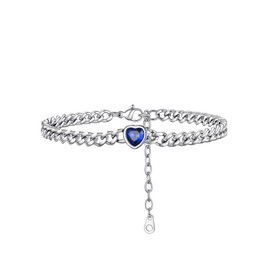 PROSTEEL September Birthstone Crystal Heart Anklet Foot Jewelry For Women Cuban Link Ankle Bracelet