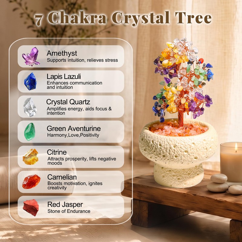 7 Chakra Tree of Life with Ceramic Pot & Himalayan