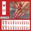 DOCVOEOMH Valentines Press on Nails Long Coffin Frech Red Pink