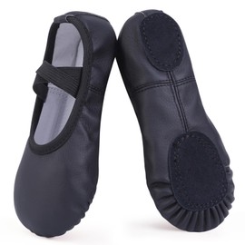 Ulicox Scarpette Danza Classica Bambina Scarpe da Ballo Donna in PU Pelle Mezze Punte Ginnastica Scarpette Suola Divisa Ballo Pantofole Nero 30