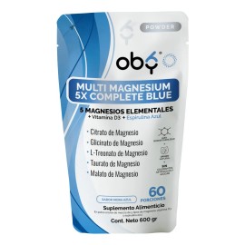 Oby Magnesio Complex, 5 Magnesios, Citrato De Magnesio, Espirulina Azul Y D3. Glicinato de Magnesio, Treonato, Taurato Y Malato. Polvo 600g Sabor Mora Azul | Vitaminas Mujer y Hombre