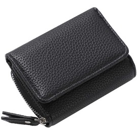 RRANCharltu Women's Small Leather Purse with Zip Coin Compartment Card Slots, black, Classic