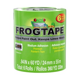 FrogTape Multi-Surface Painters Tape with PAINTBLOCK, 1 Inch Wide (0.94 In. x 60 Yds), Medium Adhesion, Green, 6 Rolls (240659) | FrogTape
