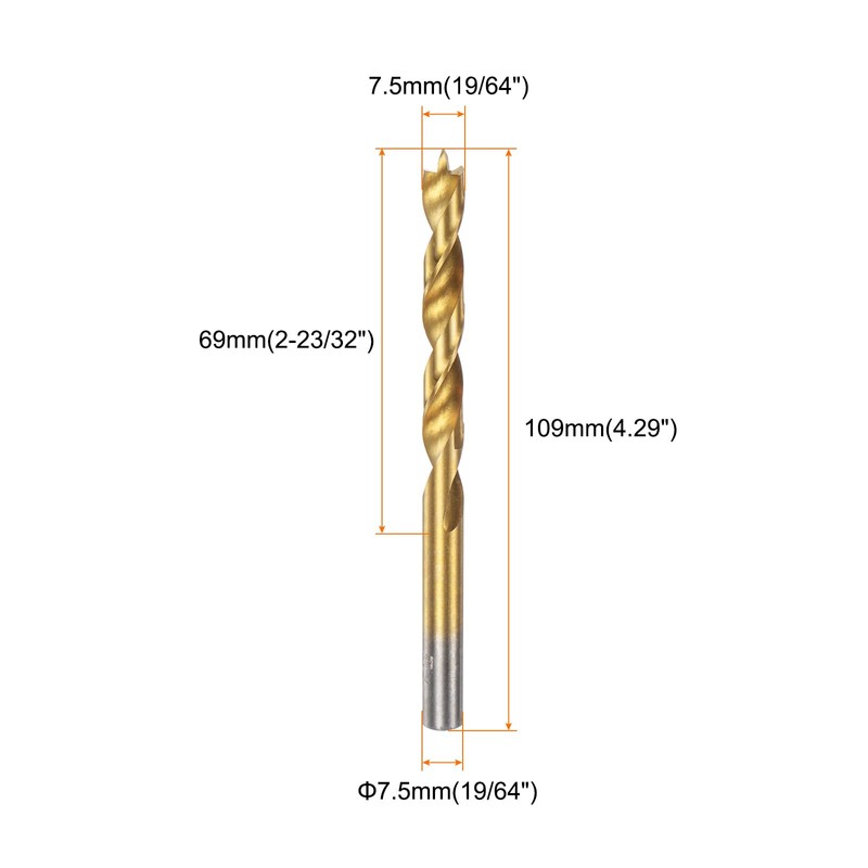 HARFINGTON Brad Point Drill Bit 7.5mm(19/64") Dia Straight Round Shank