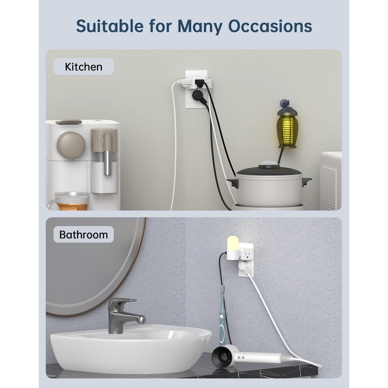 BEONDON Angled Outlet Extender, 3 Way Outlet Splitter, Plug Expander