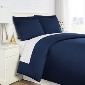 Southshore Fine Living, Inc. Oversized King/California King Duvet Cover Set – Lightweight Duvet Cover with 2 Shams, Stain-Resistant Duvet Cover, Navy Blue