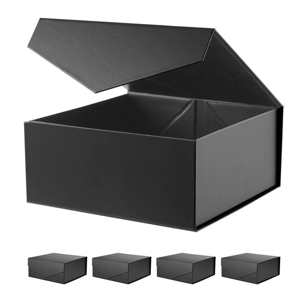 BLK&WH 5 Gift Boxes 7.5x7.5x3 Inches, Gift Boxes with Lids, Black Gift Boxes, Groomsman Boxes, Collapsible Gift Boxes with Magnetic Lids (Matte Black)