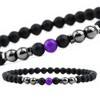 EUMENIDES Black Frosted Stone Magnetic Anklet，9.45" Length,6MM, 2 Packs,Natural Frosted