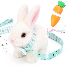 hehred Bunny Toys for Kids with Carrot, Interactive Plush Bunny Toy with Sounds, Electronic Walking Jumping Spotted Rabbit for Easter Christmas or Birthday Gifts, White