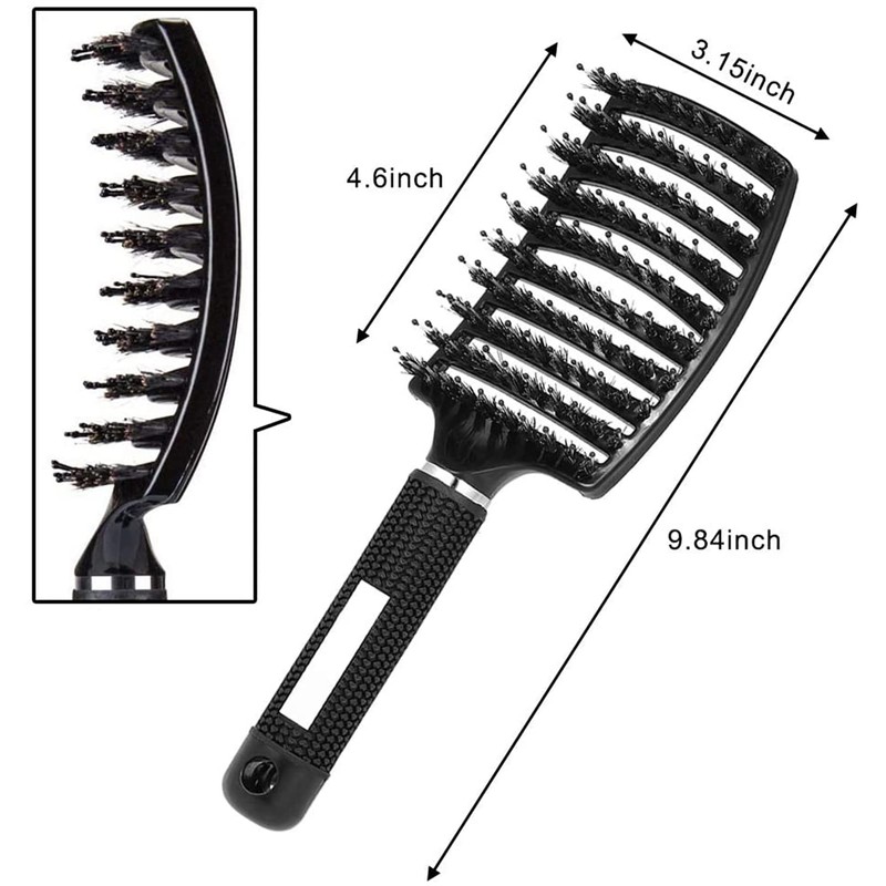 TAVVKE Wild boar bristle hair brush set, curved and ventilated