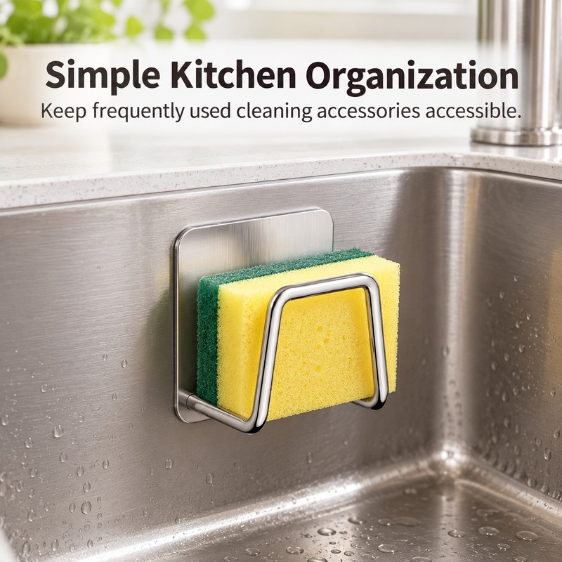 Stainless Steel Sponge Holder for Kitchen Sink – No-Drill Adhesive