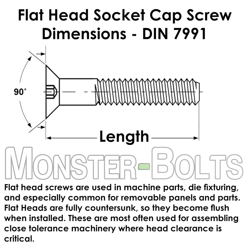 MonsterBolts - M6 x 15mm Flat Head Socket Cap Screws,