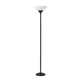 Adesso Black Torchiere Floor Lamp with Frosted White Shade – 300W Double Socket Construction, Modern Accent Lighting for Bedroom, Living Room, or Home Office, 71” Tall