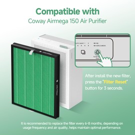 SAKEGDY Model 150 Replacement Filter Set for Coway Airmega 150 Purifier, 2 Green True HEPA and 6 Activated Carbon Filters, Part # AP-1019C-FP