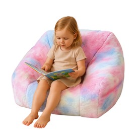27 Inch Soft Faux Fur Bean Bag Chair with Sponge Filling - Ergonomic Lounge Chair for Teens, Comfortable Rainbow Color Bean Bag for Bedroom, Living Room, Dorm(Set of 1)