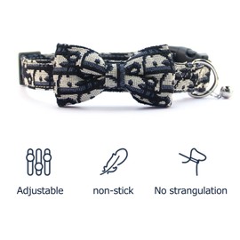 Bowtie Collars for Small Dogs, Elegant Puppy Collars with Leash Set, Tiny Dog Collars with Bowtie Adjustable 9.8"-13.8", Black, S