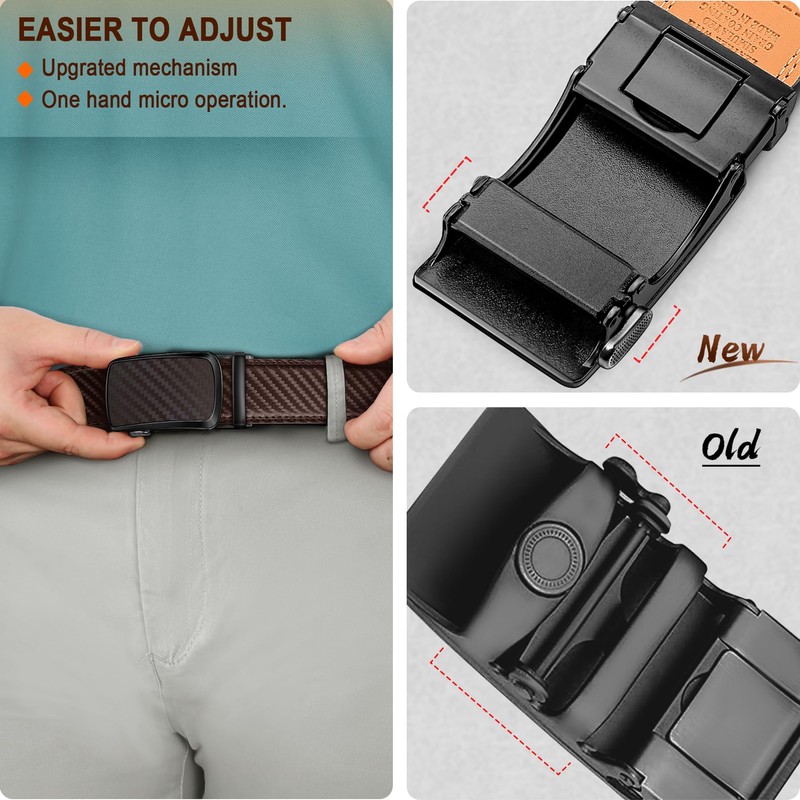 BULLIANT Men's Ratchet Belt 2 Pack-Click Leather Belt Adjustable for